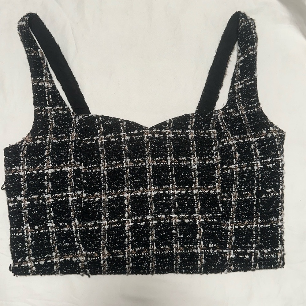 Chic Black and White Tweed Women's Top